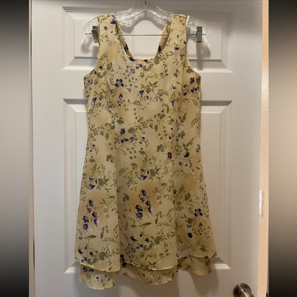 Vintage Floral Sundress Yellow Sleeveless Dress Cross Back Dress Size 8